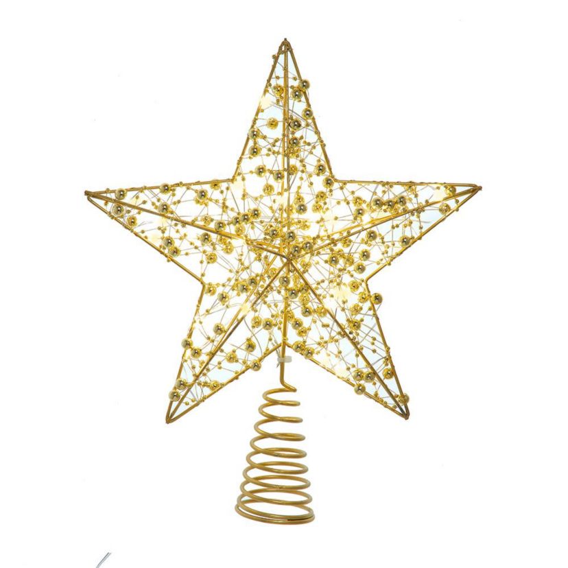 11.8-Inch Battery Operated LED Lighted 5-Point Gold Metal Star Tree Topper