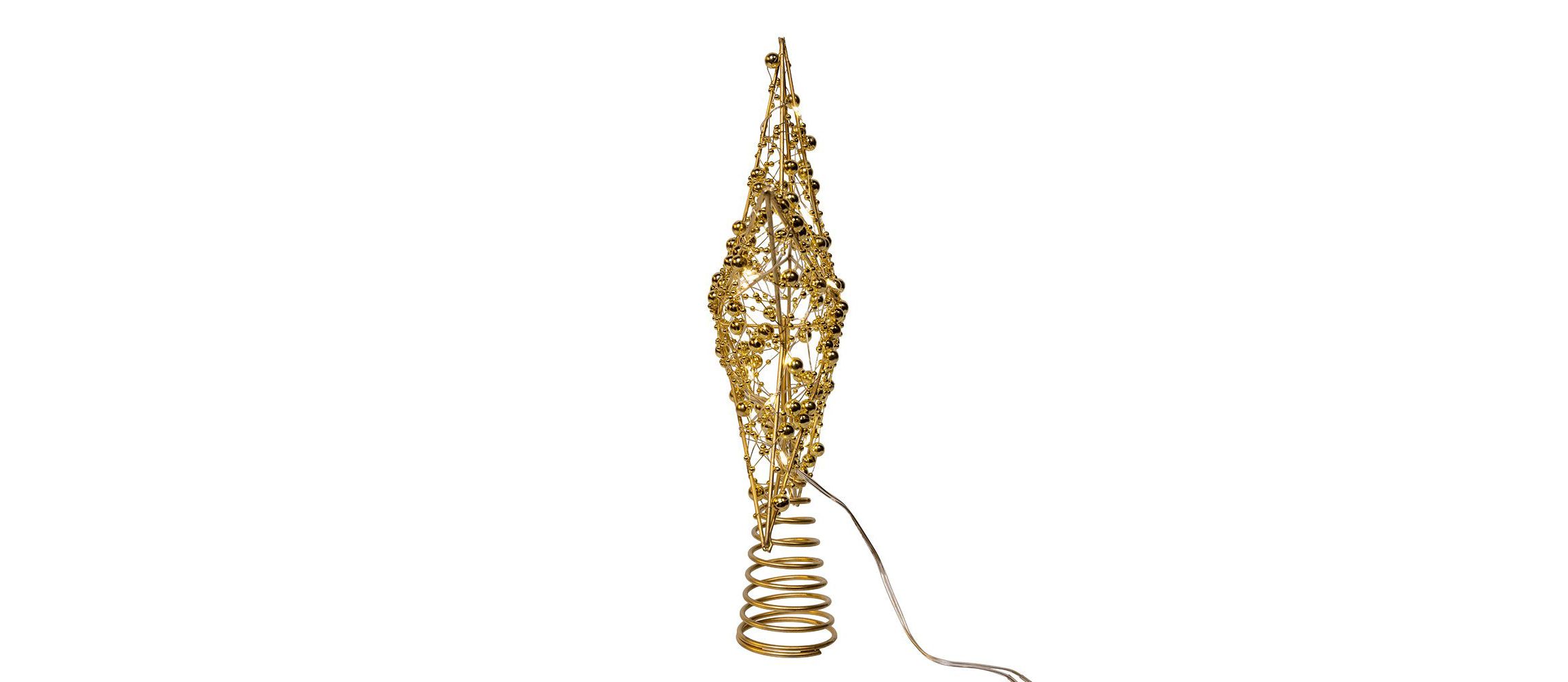 11.8-Inch Battery Operated LED Lighted 5-Point Gold Metal Star Tree Topper