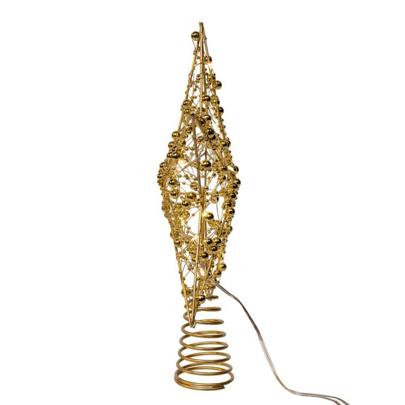 11.8-Inch Battery Operated LED Lighted 5-Point Gold Metal Star Tree Topper