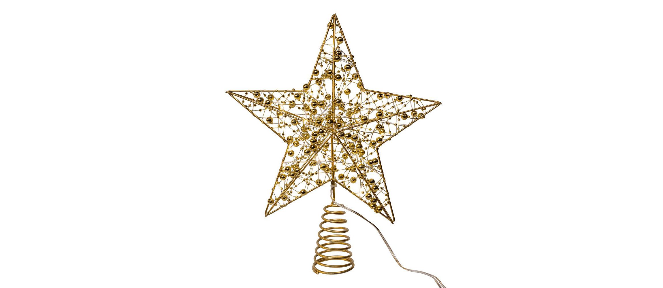 11.8-Inch Battery Operated LED Lighted 5-Point Gold Metal Star Tree Topper