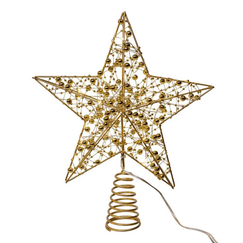 11.8-Inch Battery Operated LED Lighted 5-Point Gold Metal Star Tree Topper