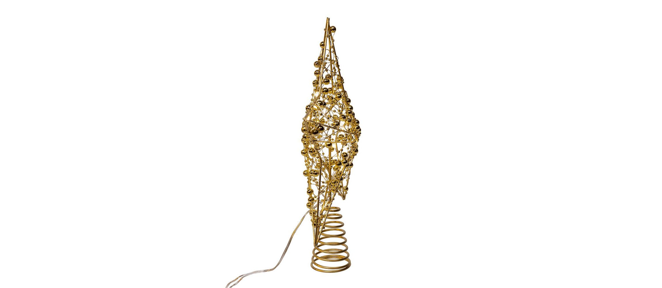 11.8-Inch Battery Operated LED Lighted 5-Point Gold Metal Star Tree Topper