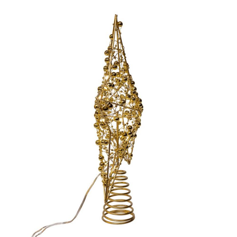 11.8-Inch Battery Operated LED Lighted 5-Point Gold Metal Star Tree Topper