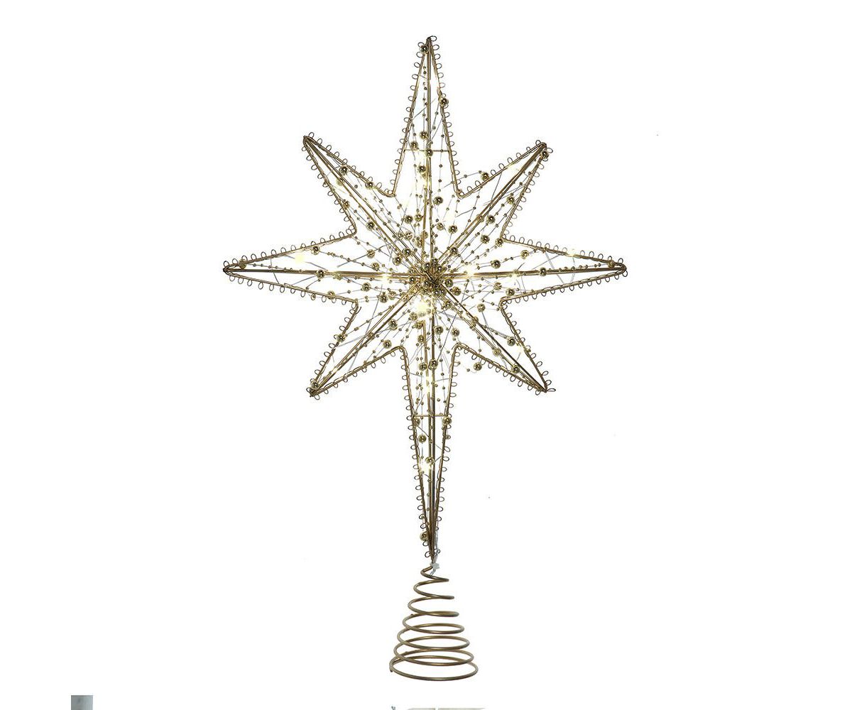 19.7-Inch Battery Operated LED Lighted 8-Point Gold Metal Star Tree Topper