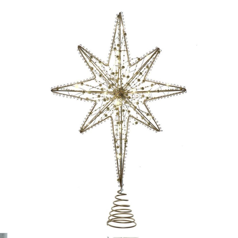19.7-Inch Battery Operated LED Lighted 8-Point Gold Metal Star Tree Topper