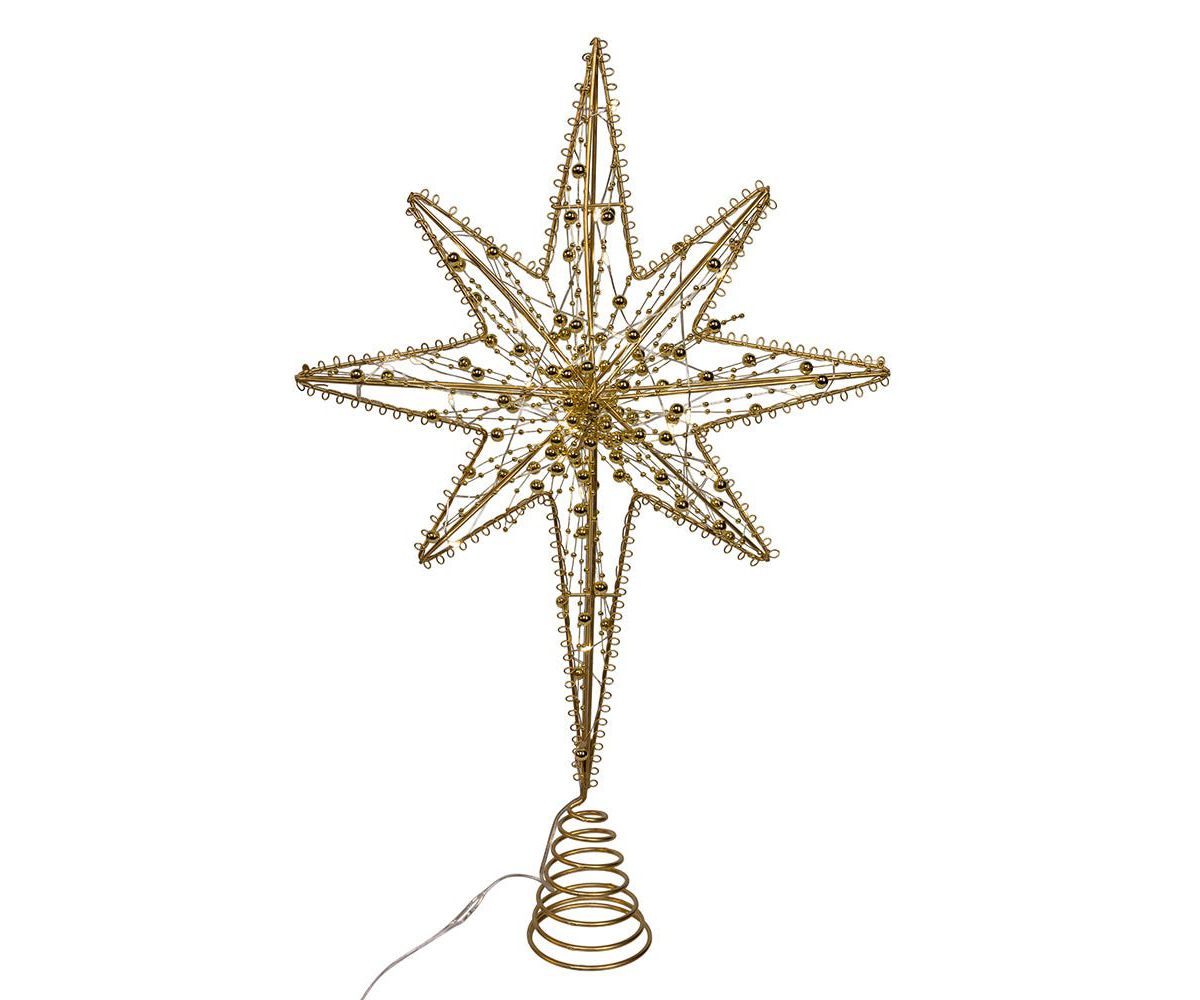 19.7-Inch Battery Operated LED Lighted 8-Point Gold Metal Star Tree Topper
