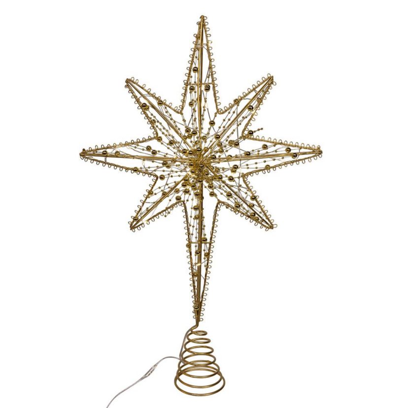 19.7-Inch Battery Operated LED Lighted 8-Point Gold Metal Star Tree Topper