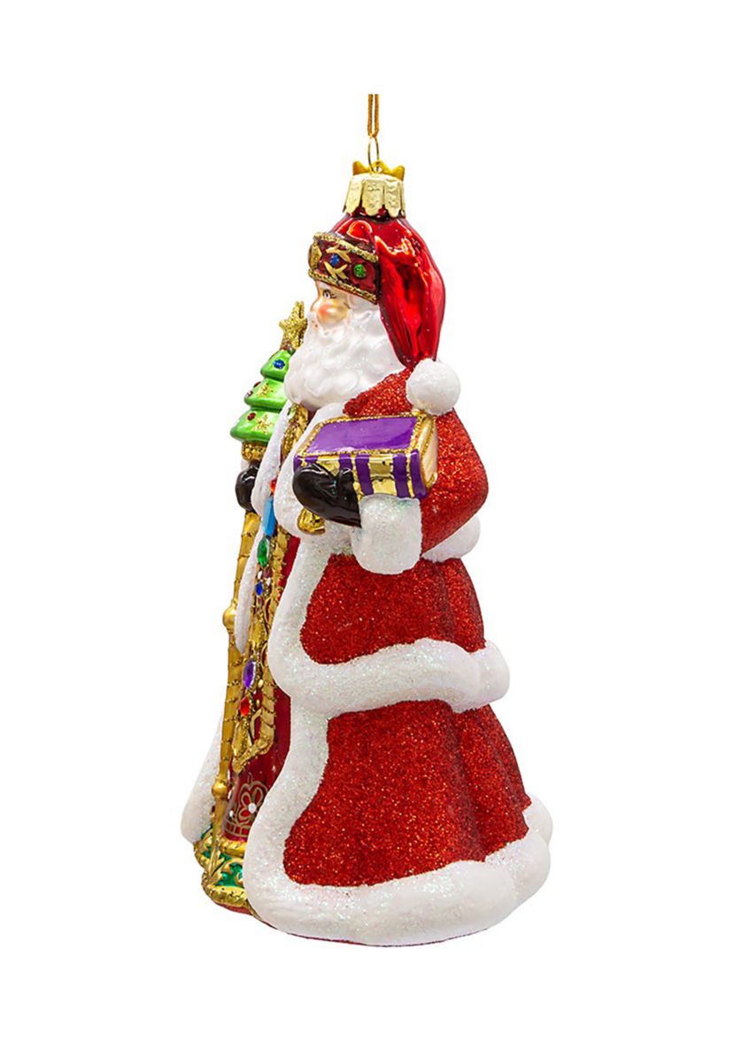 7-Inch Bellissimo Glass Red Santa Ornament