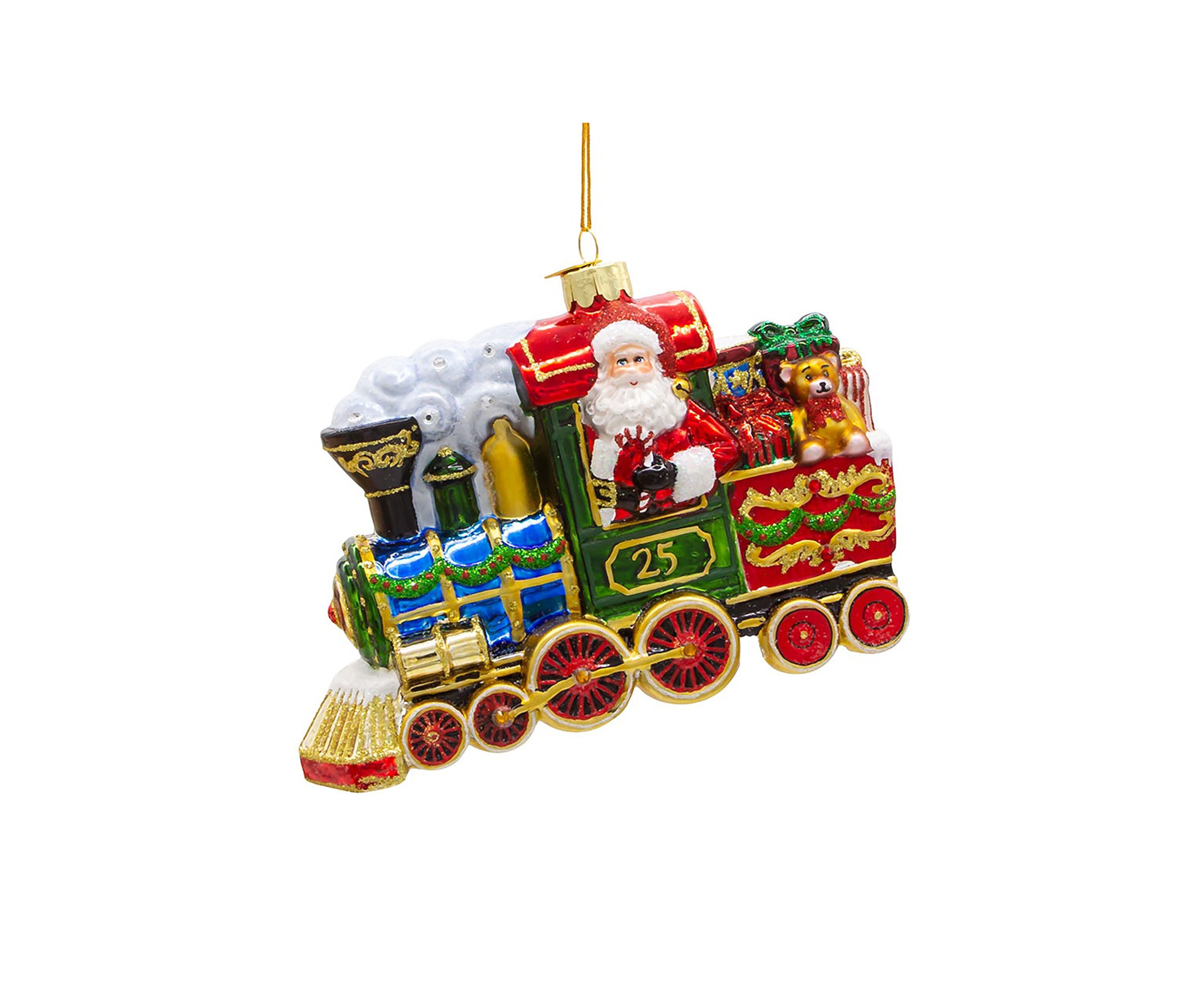 6-Inch Bellissimo Glass Santa with Train Ornament