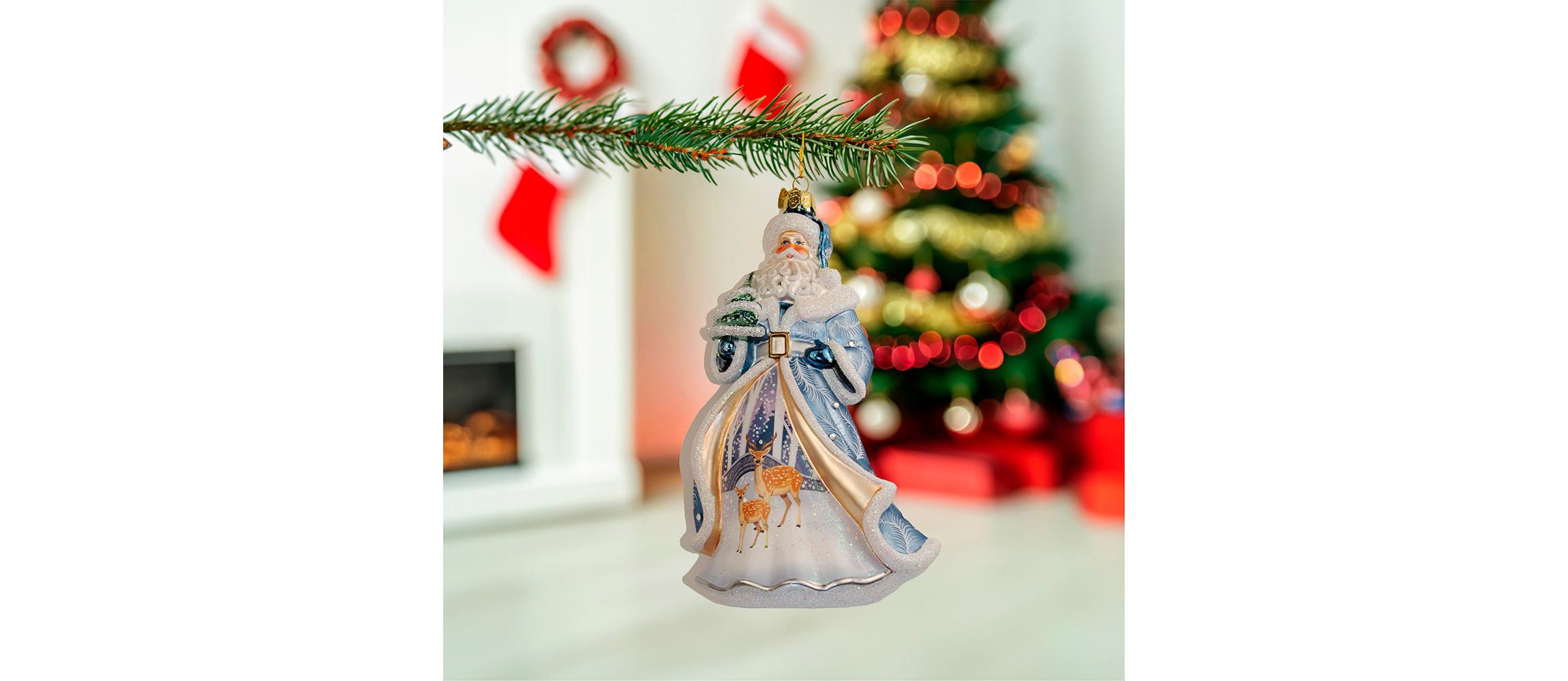 Kurt Adler 7-Inch Bellissimo Glass Santa With Tree and Scene Ornament