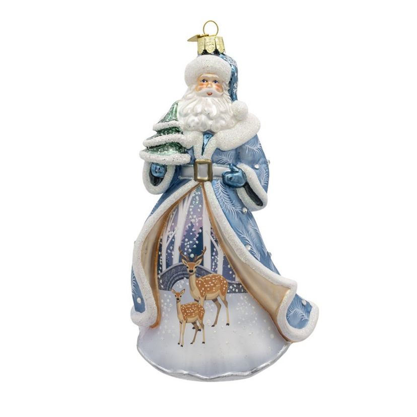 Kurt Adler 7-Inch Bellissimo Glass Santa With Tree and Scene Ornament