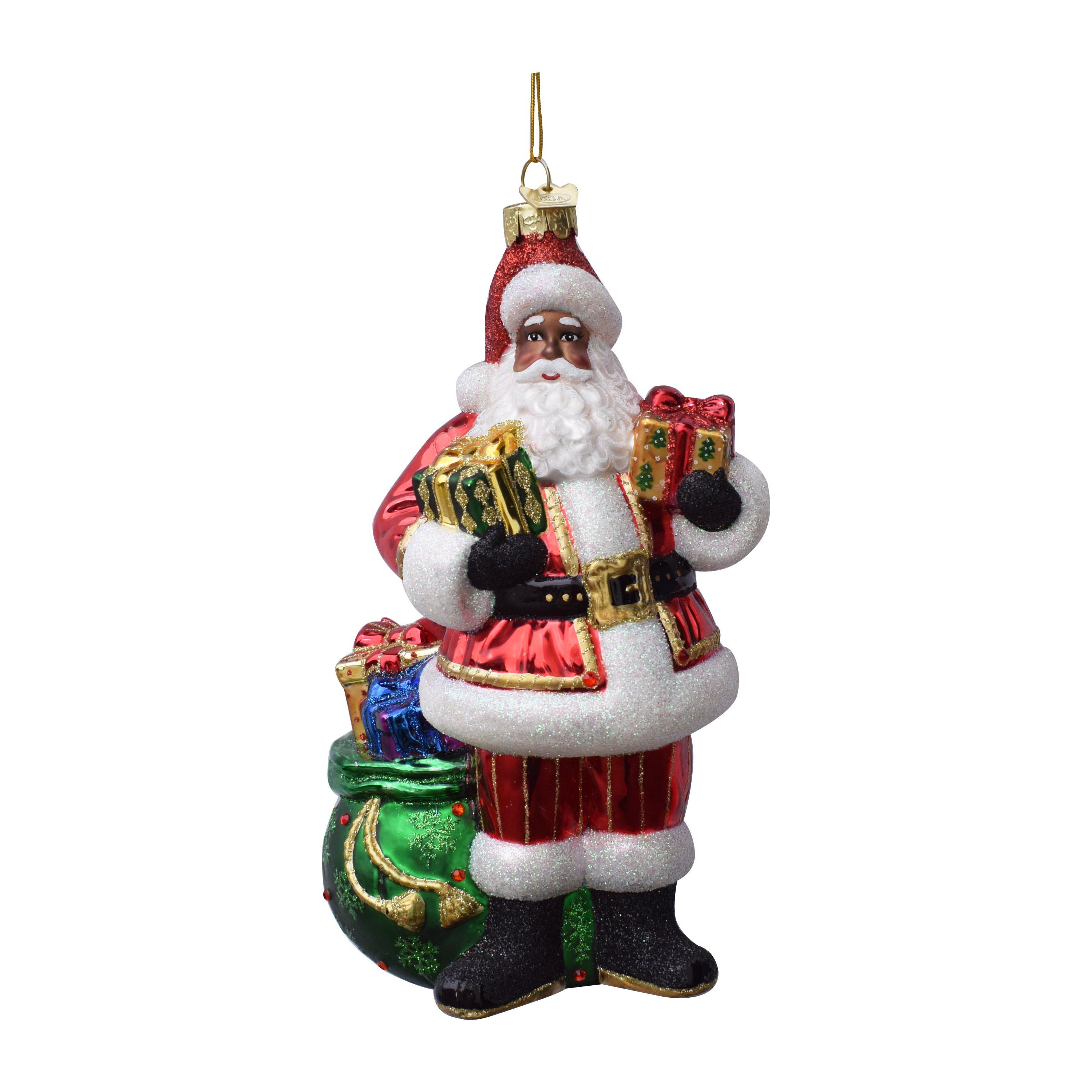 7-Inch Bellissimo Glass African American Santa Christmas Ornament