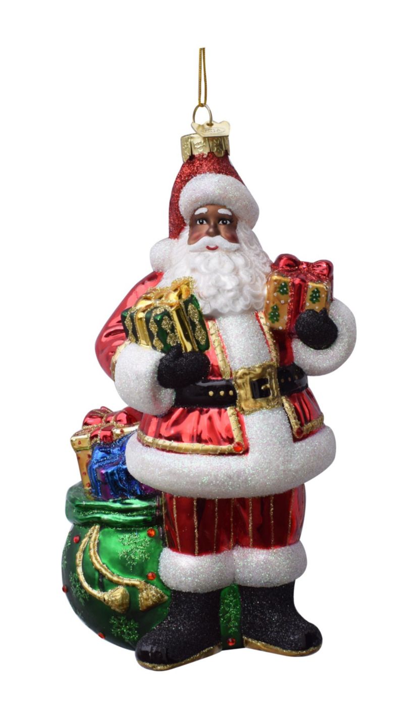 7-Inch Bellissimo Glass African American Santa Christmas Ornament