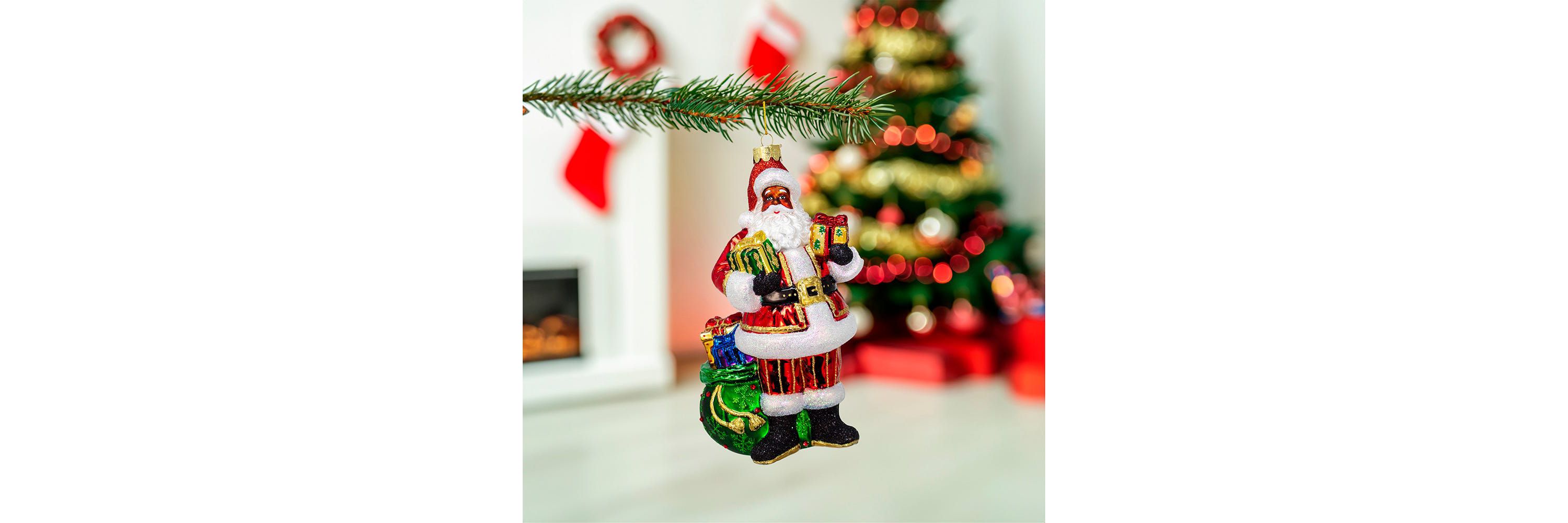 7-Inch Bellissimo Glass African American Santa Christmas Ornament