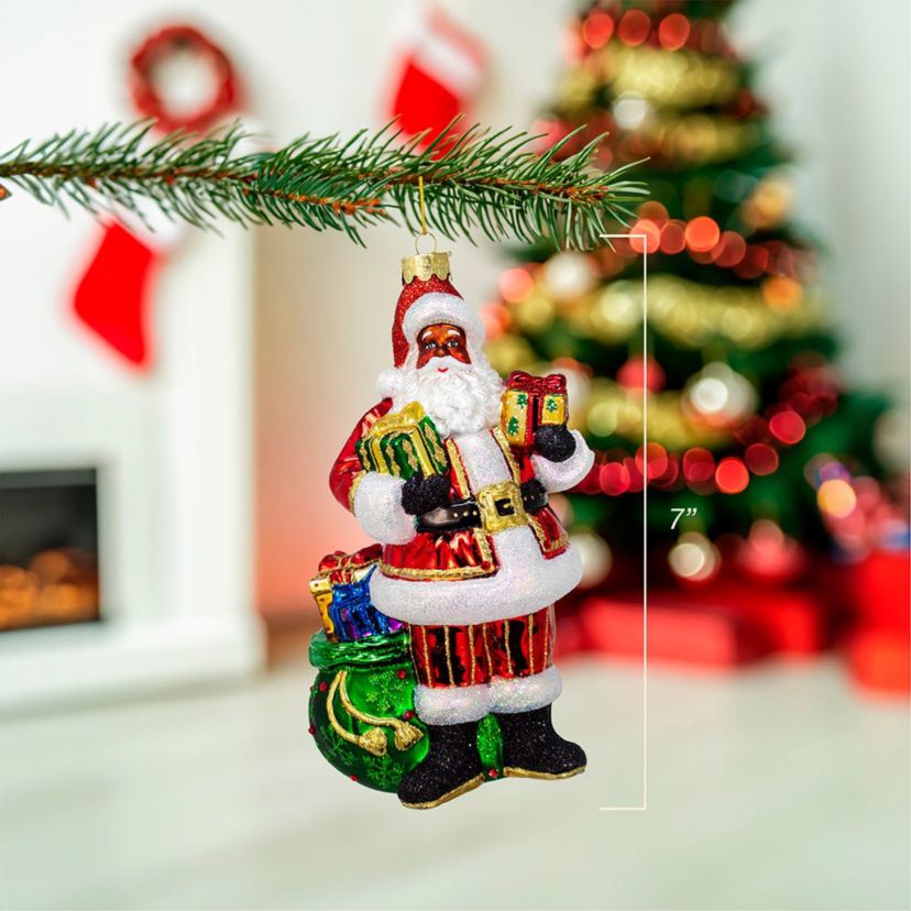 7-Inch Bellissimo Glass African American Santa Christmas Ornament