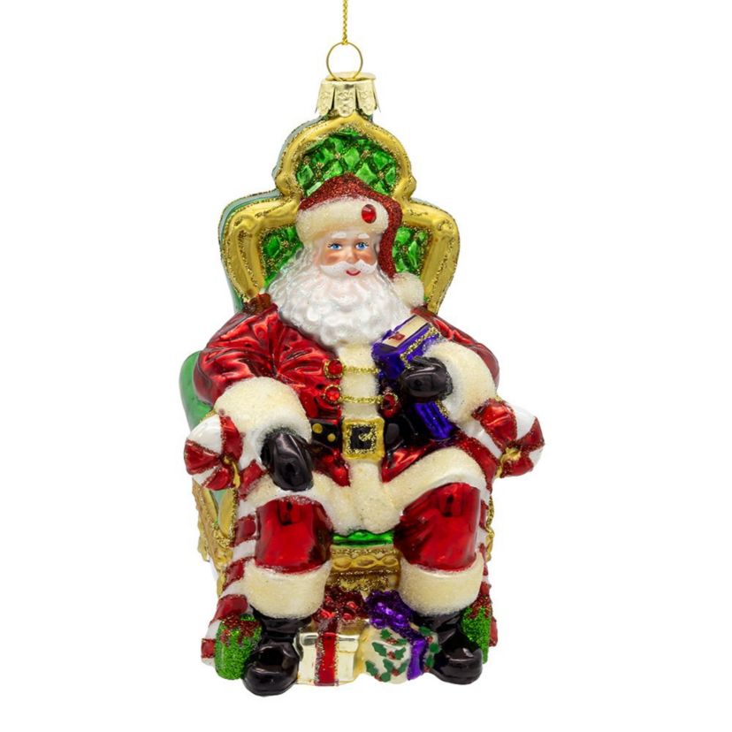 5.5-Inch Bellissimo Glass Santa On Throne Ornament