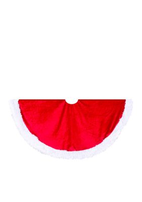 Red Velvet Tree Skirt with White Trim