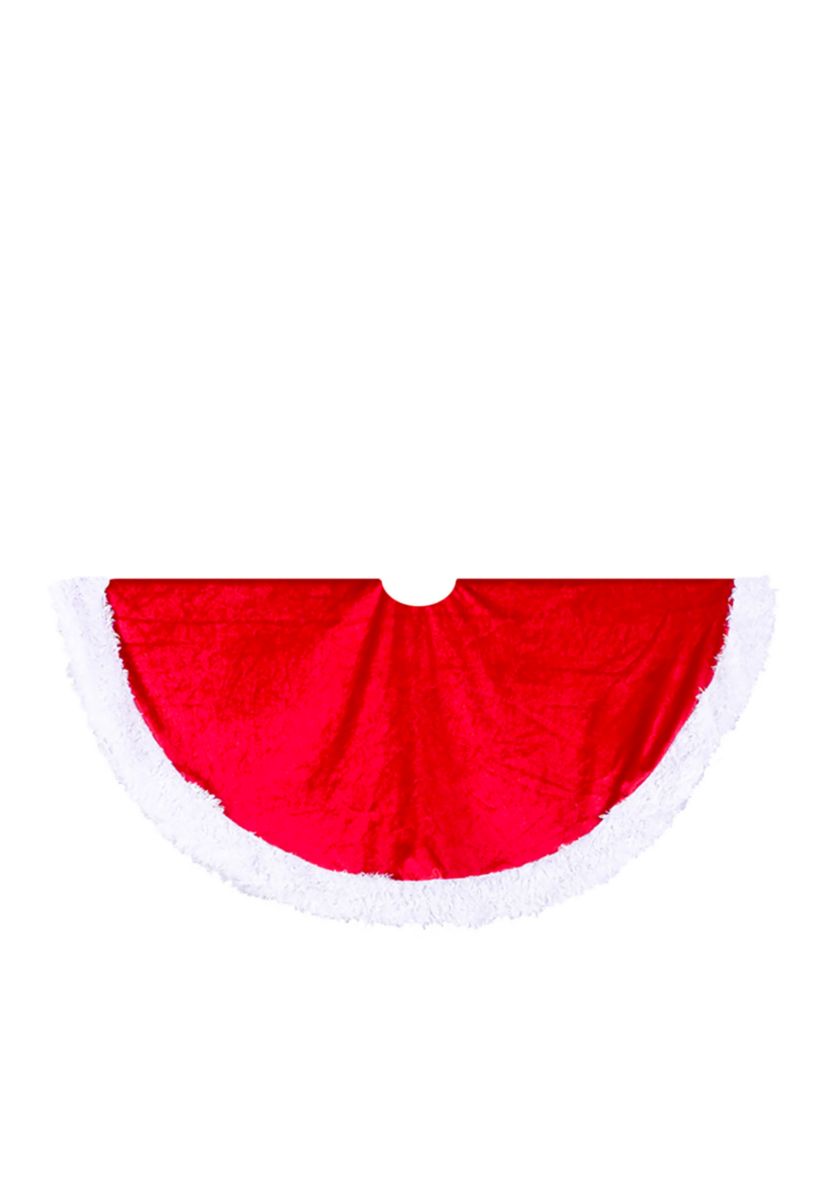 Red Velvet Tree Skirt with White Trim