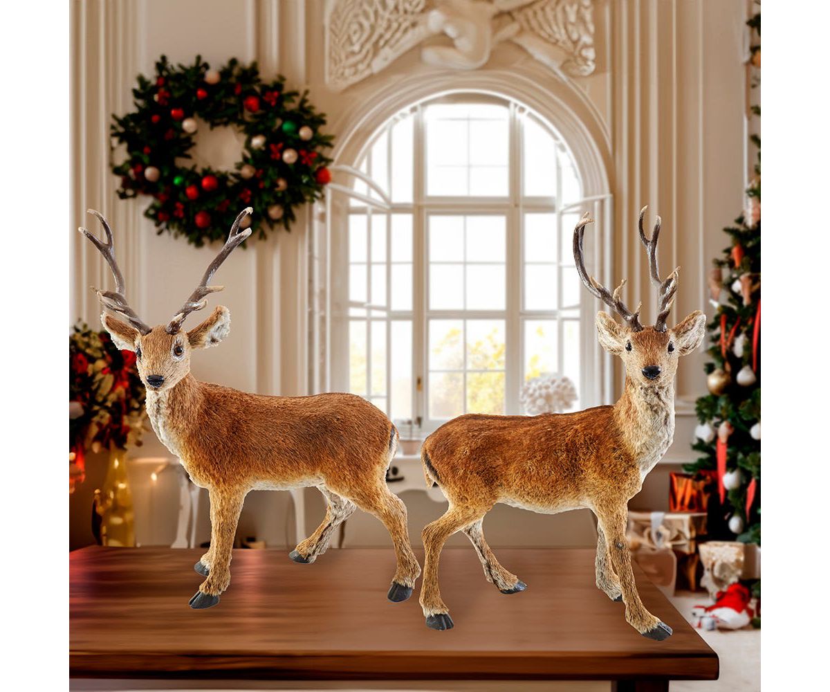 Kurt Adler 22-Inch Standing Brown Deer Table Pieces, 2-Piece Set