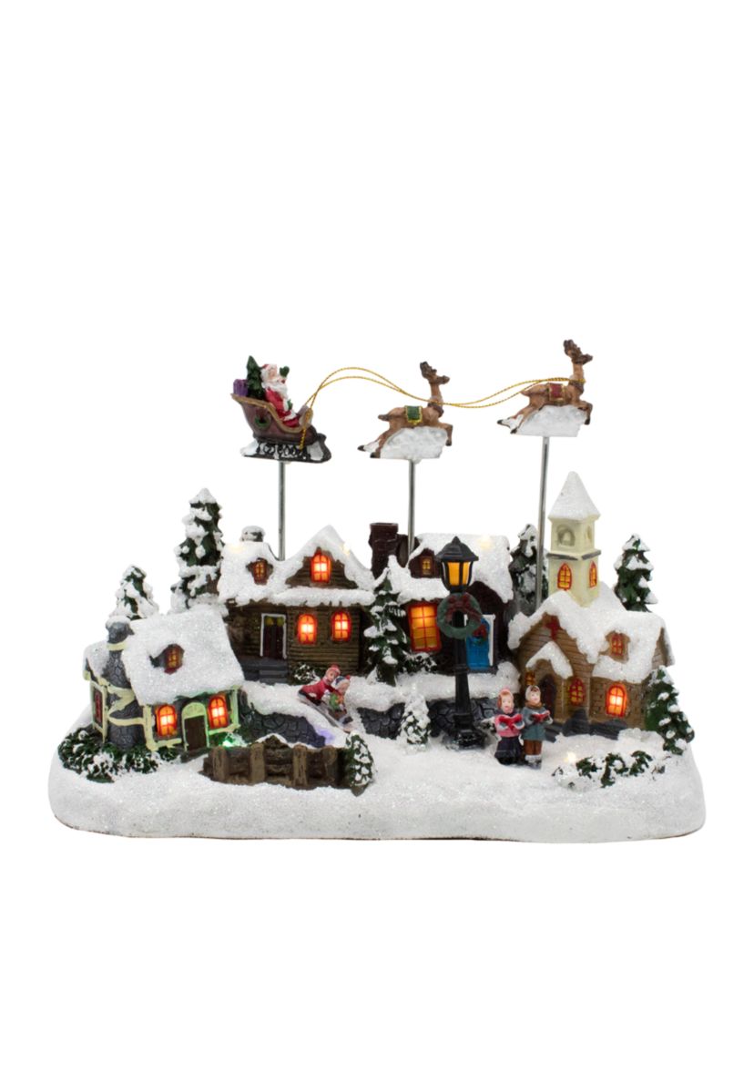 11" Battery Operated Musical LED Village with Santa and Deer
