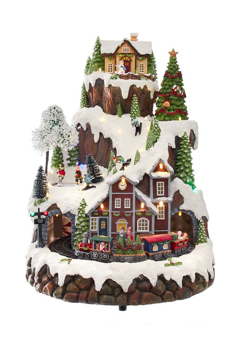 Musical LED Village on Mountain Table Piece