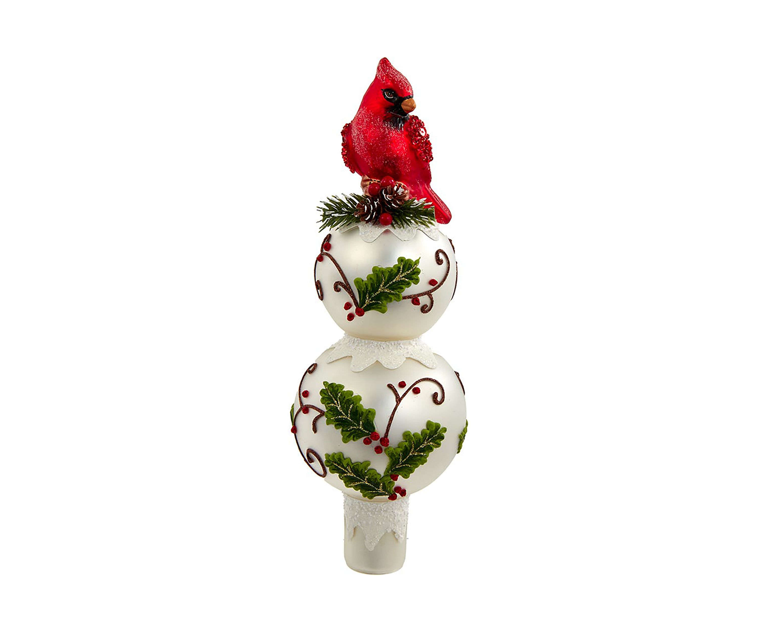 12-Inch Glass Holly and Cardinal Tree Topper