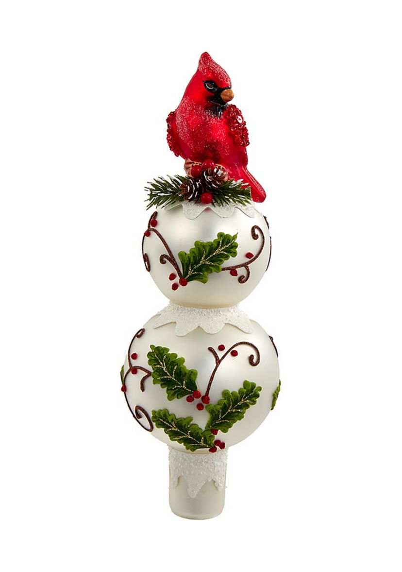 12-Inch Glass Holly and Cardinal Tree Topper