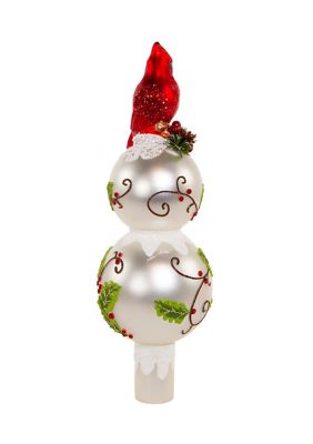12-Inch Glass Holly and Cardinal Tree Topper
