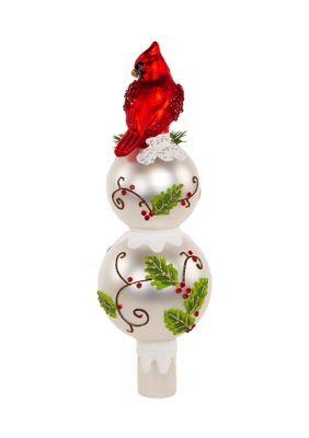 12-Inch Glass Holly and Cardinal Tree Topper