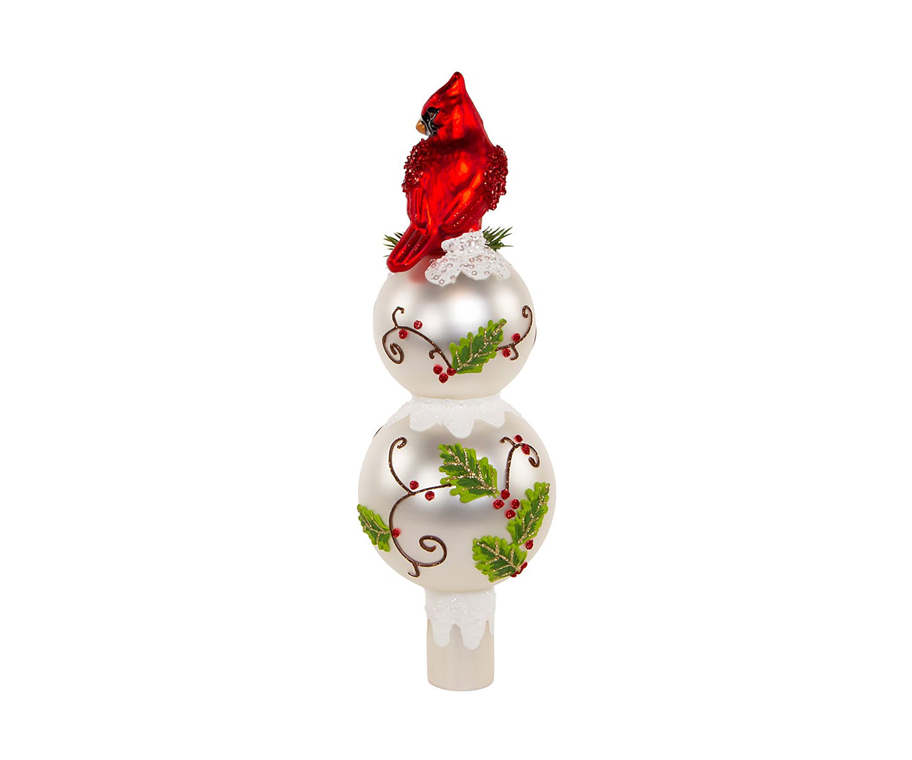12-Inch Glass Holly and Cardinal Tree Topper