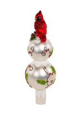 12-Inch Glass Holly and Cardinal Tree Topper