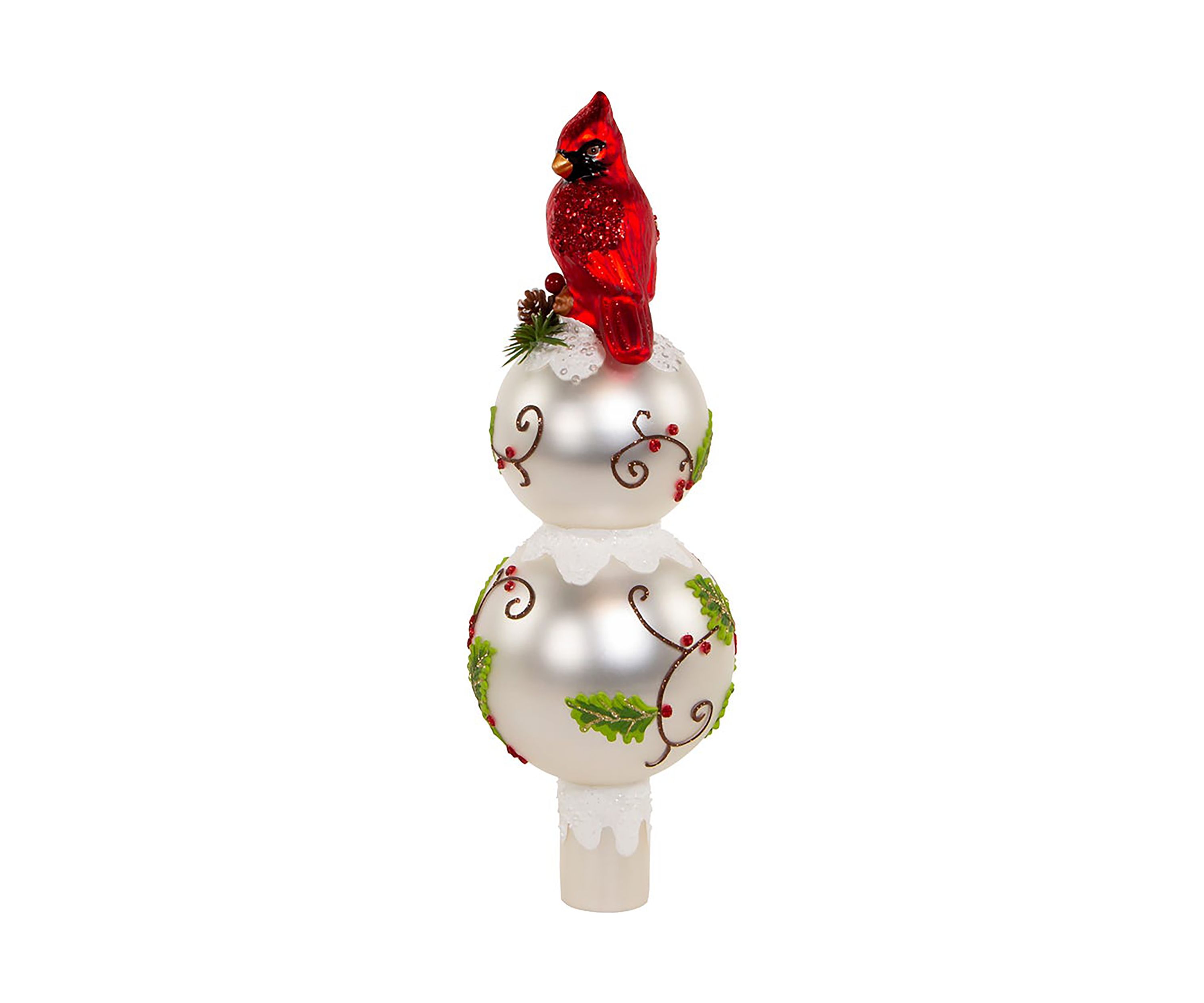 12-Inch Glass Holly and Cardinal Tree Topper