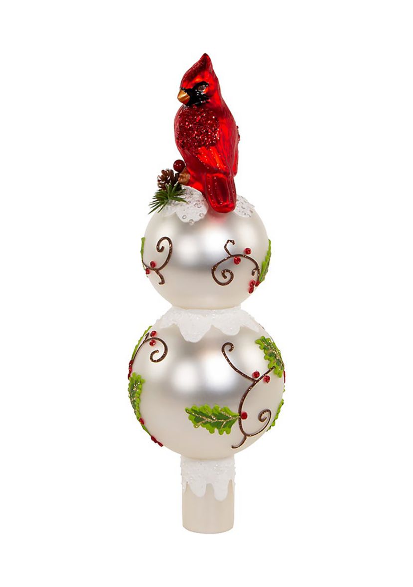 12-Inch Glass Holly and Cardinal Tree Topper