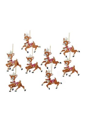 4-Inch Wooden Reindeer 8-Piece Ornament Set