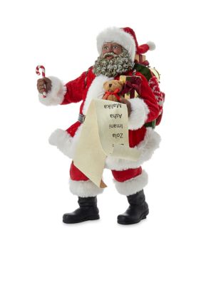 10.5-Inch Fabriché Black Santa with List and Candy Cane  