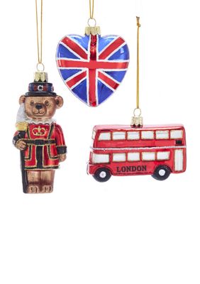 Set of 3 4.5 Inch Britain Inspired Glass Ornaments