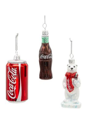 Coca-Cola 3.5-Inch Glass Coke Mini Ornament, 3-Piece Set