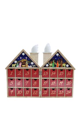 11.81 Inch Battery-Operated Wooden LED Nativity Advent Calendar