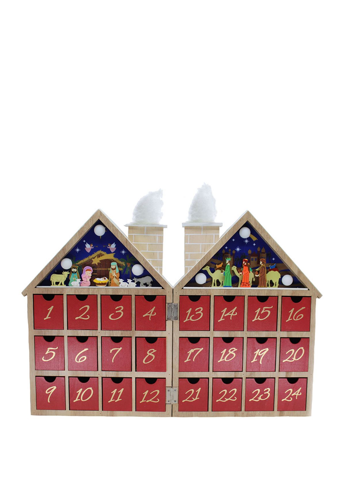 11.81 Inch Battery-Operated Wooden LED Nativity Advent Calendar
