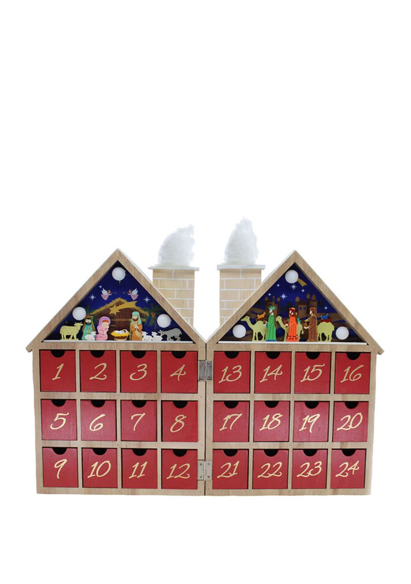 11.81 Inch Battery-Operated Wooden LED Nativity Advent Calendar