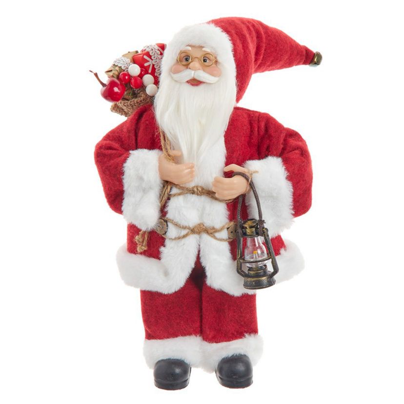 12-Inch Standing Christmas Santa with Sack and Lantern