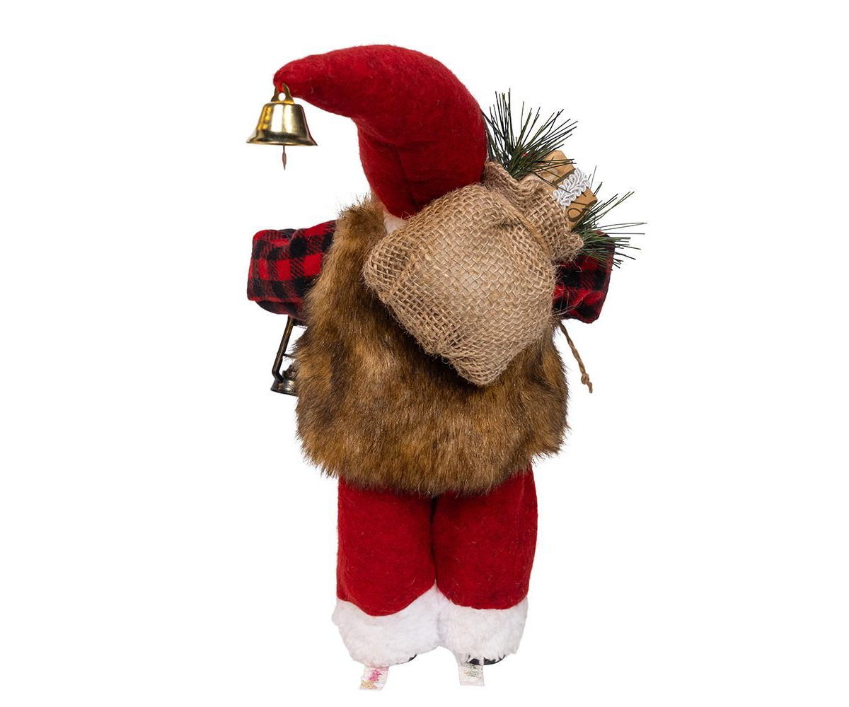 12-Inch Standing Christmas Santa with Plaid Shirt, Sack and Lantern