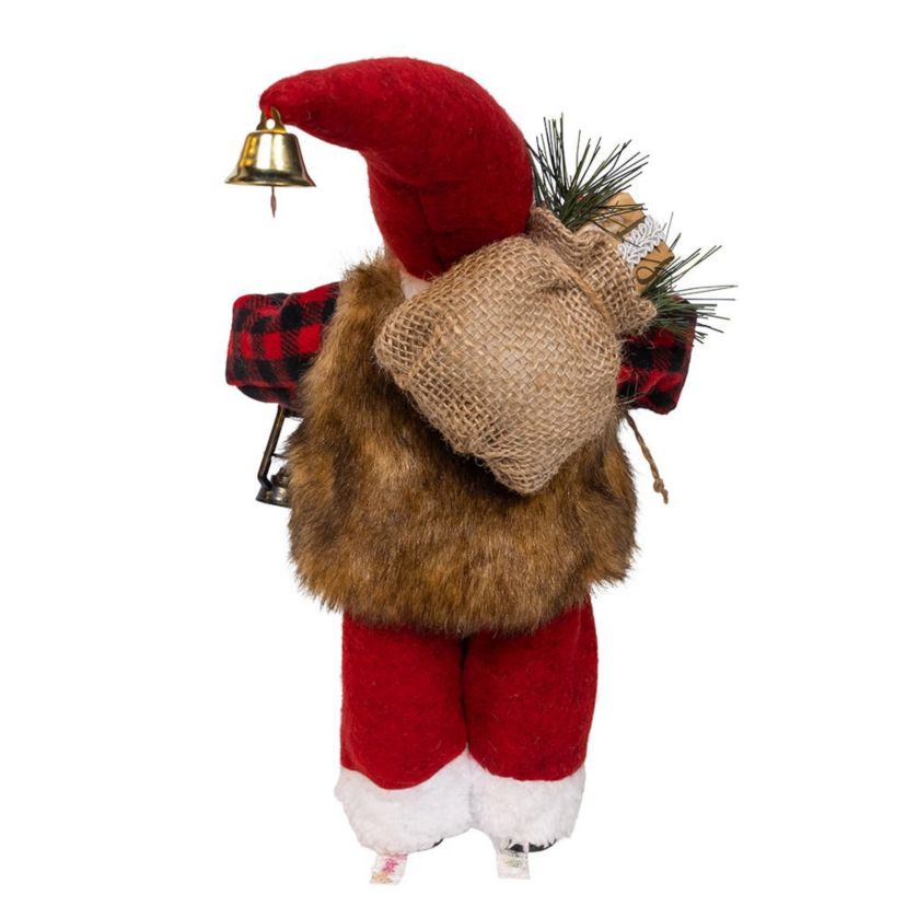 12-Inch Standing Christmas Santa with Plaid Shirt, Sack and Lantern