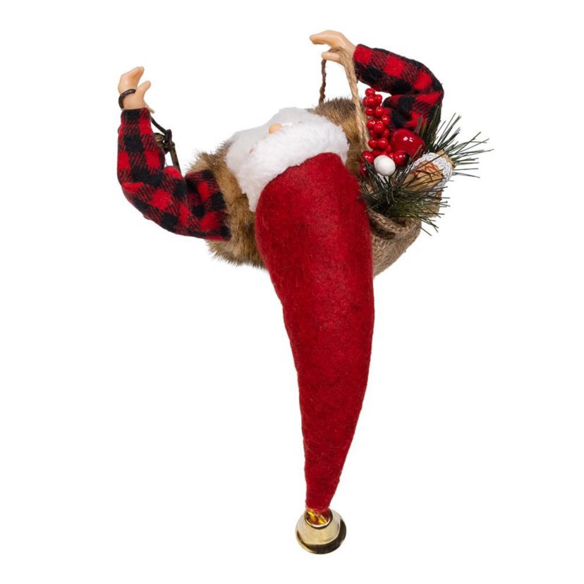 12-Inch Standing Christmas Santa with Plaid Shirt, Sack and Lantern