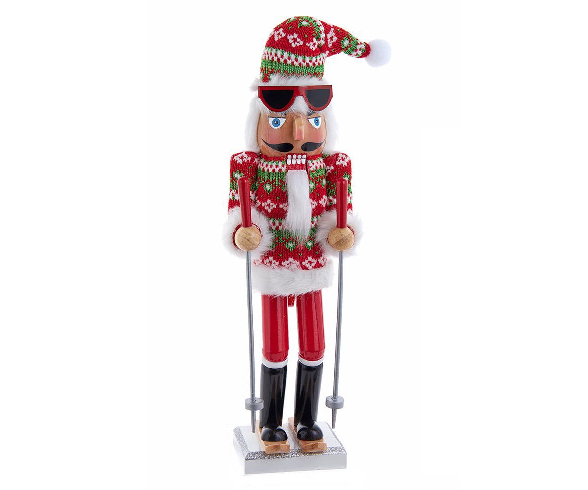 15-Inch Ski Santa With Christmas Sweater Nutcracker