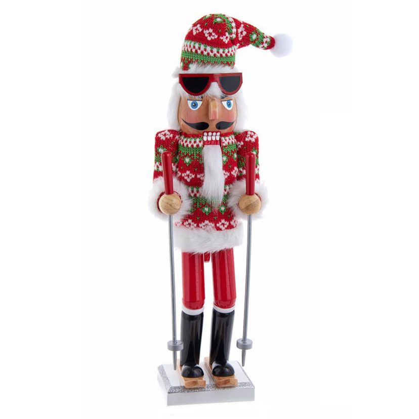 15-Inch Ski Santa With Christmas Sweater Nutcracker