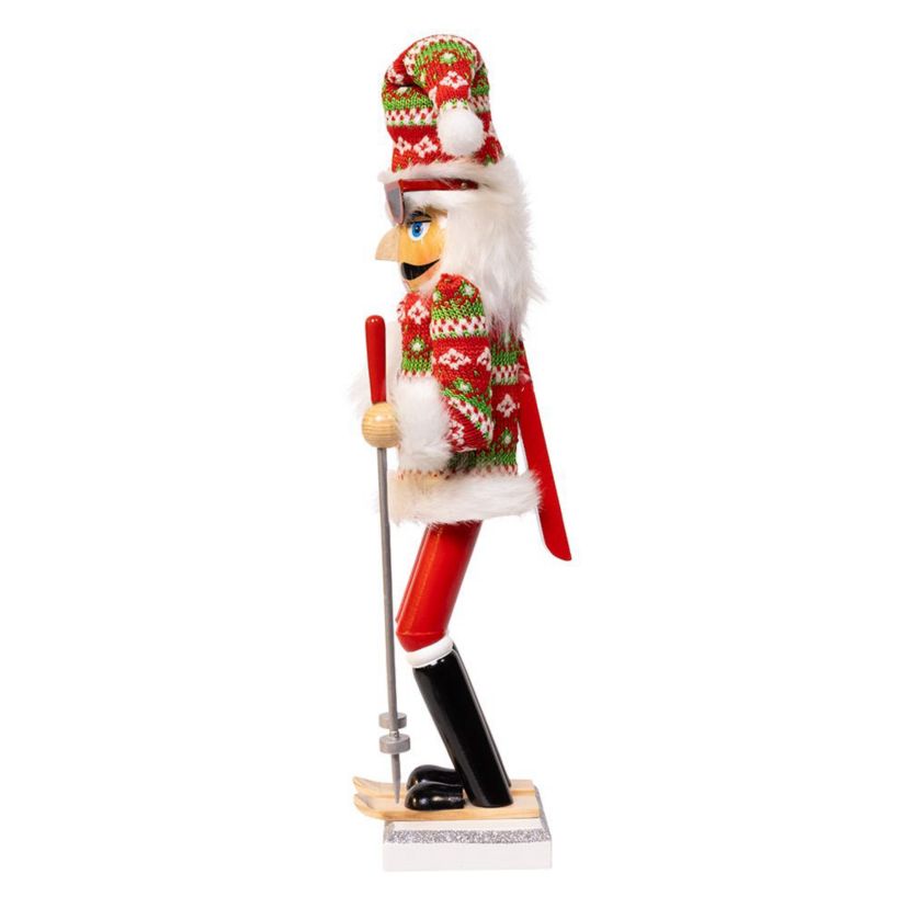 15-Inch Ski Santa With Christmas Sweater Nutcracker