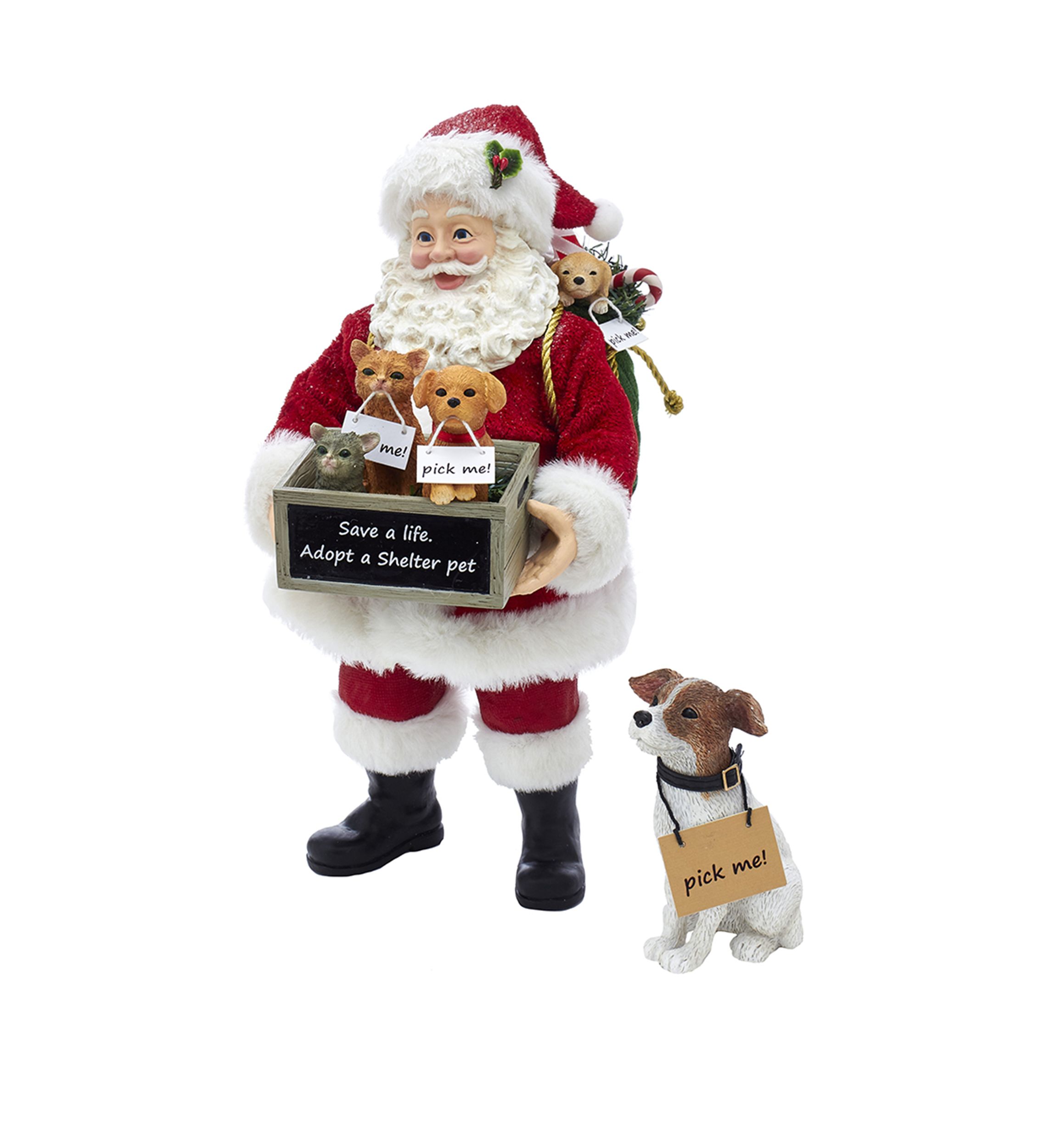 10.5 Inch Fabriché™ 2 Piece Adopt-a-Pet Santa with Dog Set