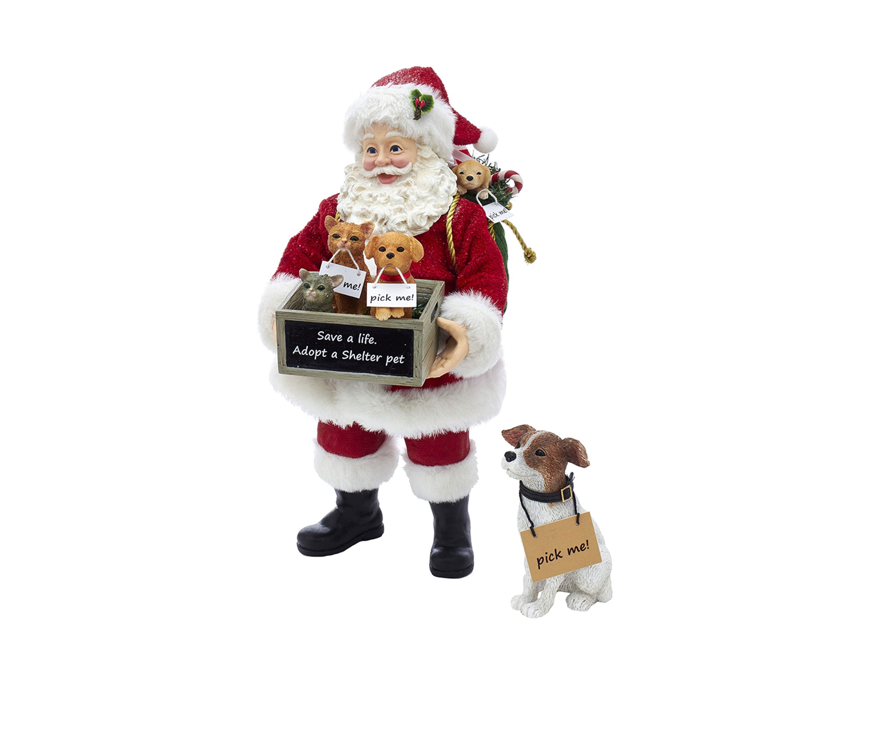 10.5 Inch Fabriché™ 2 Piece Adopt-a-Pet Santa with Dog Set