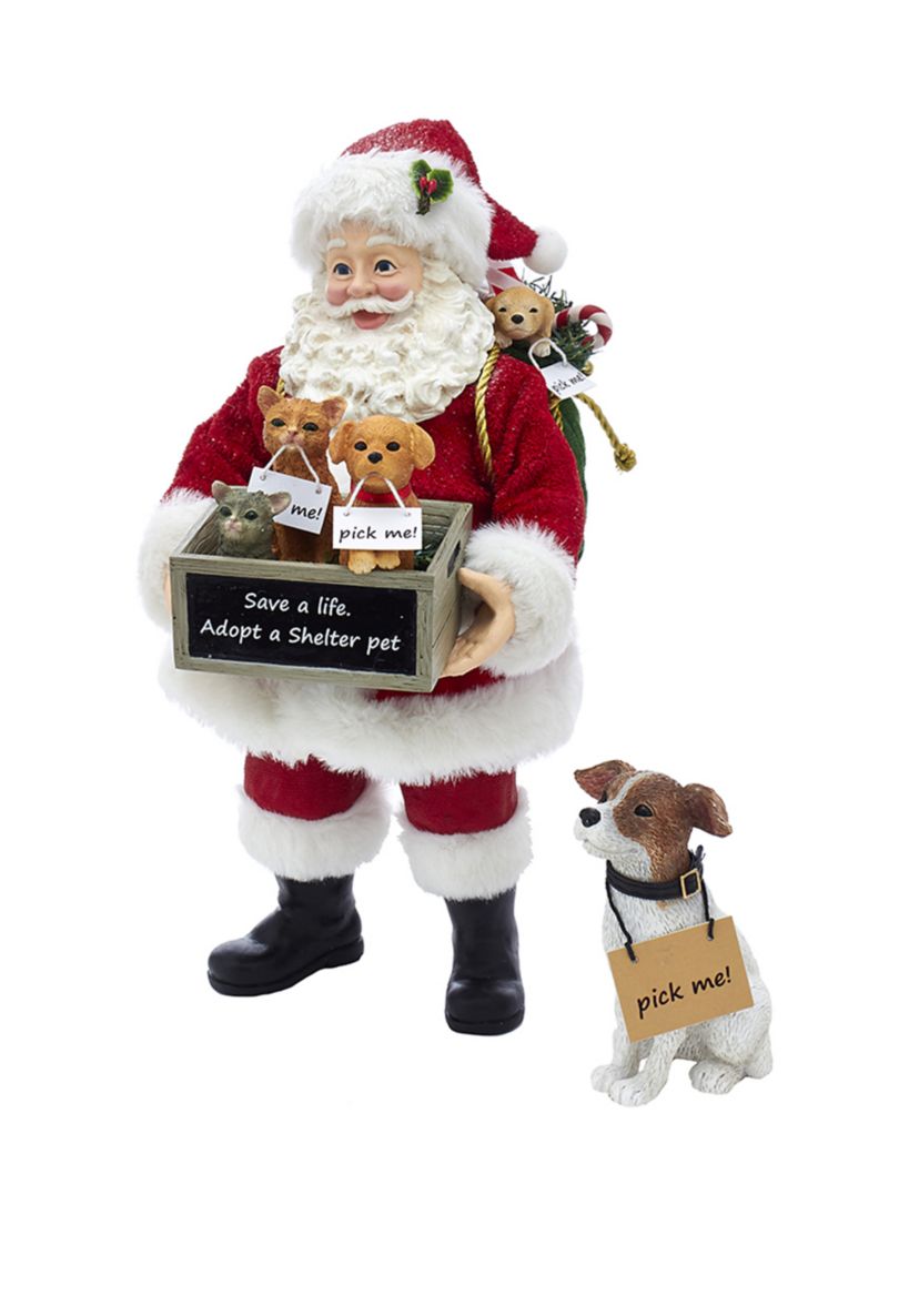 10.5 Inch Fabriché™ 2 Piece Adopt-a-Pet Santa with Dog Set